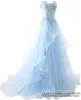 Sweety Princess Sequins Light Blue A-Line Formal Evening Dresses 2021 Lace Up Sweetheart Appliques Crystal Tulle Cocktail Prom Party Gowns E29