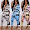 Kvinnor Tracksuits Två Piece Set Sweatsuit Outfit Tidning Utskrift T-shirt Pullover Bodycon Leggings Pants Plus Size Höstkläder