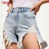 Tangada Frauen Quaste Ripped Denim Shorts Seitlichem Reißverschluss Taschen Weibliche Retro Grundlegende Casual Shorts Pantalones 4M196 210609