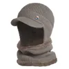 Cool Mannen Volledige Cover Warme Hoeden Sjaals Sets Mode Bekleed Fleece Pure Kleuren Chunky Knit Brim Cap en Ring Sjaal