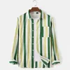 Vintage Men Stripe Shirt Long Sleeve Blouse Cotton Linen Male Shirts Breathable Casual Hip Hop Strretwear Man Clothing