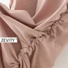 Zevity femmes mode o cou sans manches plissée mince robe chic dames épaule rembourré vestidos décontracté robes tricotées DS4175 210603