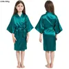 Свадебные одежды для девочек Детские атласные пижамы подростковые купальные купальные халаты шелковые кимоно дети 21130