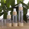 20ml 30ml 50ml 80ml 100ml 120ml garrafas de bambu esvaziamento plástico cosmético amostriz recipientes de emulsão loção de vácuo airless garrafas de bomba 100 pcs / set