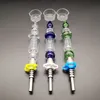 10mm 14mm Joint Mini Nector Collector Kits Bleu Vert Clair Avec Titane Nail Tips Dab Oil Paille Verre Fumer Main Pipes Bubble Wrap