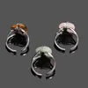 Herz Natürlicher Kristall Offener Ring Silber Farbe Wire Wrap Verstellbarer Rosa Quarz Opal Stein Ringe Heilung Mode Hochzeit Party