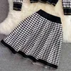 Autumn Knitted 2 Piece Set Women Black Plaid Cardigan Jacket Crop Top + Mini Skirt Set Winter Suit Matching Sweater Sets Outfits 211119