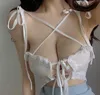 Womengaga estate coreano dolce pizzo pizzo di fasciatura carrit serbatoio ruffle sexy donne bralette crop top top tunic boho z8qc 210603