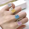 OEVAS 100% 925 Sterling Silver 8*10mm Yellow Pink Aquamarine High Carbon Diamond Radiant Cut Rings For Women Party Fine Jewelry 211217