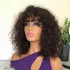 Brownblack Color Brazilian Short Curly spets fram peruker för svarta kvinnor som är förhandlade med Bangs syntetiska Bob Frontal Wig2726392