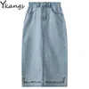 Vintage bordar longo denim saia mulheres coreano moda roupas soltas maxi saias coreanos casuais altos cintura jeans sia streetwear 210619
