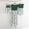 Summer Mother Daughter Dress Solid Ruffles Dresses Clothes Family Matching Outfit Mom Girls and Baby's Costumes Suit 210429