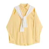 Летние сплошные негабаритные женские кардиганские блузки с шалью Ретро Rok Стильная свободная улица OL повседневные классические рубашки 210417