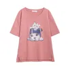 plus size T Shirt Donna Vintage Summer Style Labbra Ricamo Cotone Manica corta O-Collo Rosa Bianco T-Shirt Abbigliamento 210604