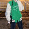 Femmes Lettre Broderie Baseball Veste Bloc De Couleur Vintage Harajuku Printemps Surdimensionné Col En V Manteaux Streetwear ins 211014