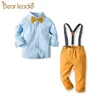 Bear Leader Boys Fashion Clothing Sets Boy Kids Striped Suspender Outfits Baby Clothes Party Bowtie Suit Casual Clothes 210708