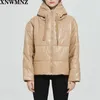 Zimowe Kobiety Khaki Fur Faux Skórzana Kurtka Płaszcz Zagraniczony Zipper Kobiet Grube Pu Płaszcz Z Kapturem Wysokiej Jakości 210520