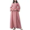 カジュアルドレス2021エレガントなレトロな女性長袖oネックソリッドカラー大裾綿リネンプラスサイズのドレス