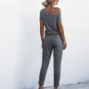 İlkbahar Yaz Bodysuit Kadınlar Streetwear Rahat Omuz Kısa Kollu Cep Dantel-Up Siyah Kadınlar Straplez Tulum 210514