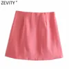 Zevity kvinnor mode solid färgknappar dekoration split mini kjol faldas mujer kvinnlig sida dragkedja casual vestidos qun774 210621