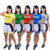 Estate Donna Tute Pantaloncini Manica Moda Lettere Giunzione casuale 2 pezzi Set da jogging Abiti da yoga Abbigliamento da palestra Taglie forti Abbigliamento sportivo