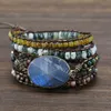 Mulheres Boho Pedra Natural Envoltório Strands Braceletes Ajustável Labradorite Tower Point Charme Ágate Rhodonite Gemstone Barrel Rodada Quadrado Beads Bohemia Pulseira