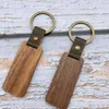 DIY Leather Keychain Party Favor Pendant Beech Wood Carving Keychains Luggage Decoration Key Ring CCB8293