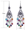 Tibet Silver Flowers Dangle Drop Earrings Natural Stone Beads Tassel Earring for Women Gift