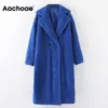 Aachoae Winter Casual Solid Teddy Coat Kvinnor Långärmad Fleece Long Jacket Slå ner Collar Lamb Fur Coat OuterWear ForRure 211019