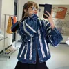 봄과 가을 패션 여성 의류 턴 다운 칼라 랜턴 슬리브 Spliced ​​Light Blue Denim Jacket 1DC79705 210421