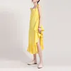 [EAM]女性黄色の不規則なフリル包帯ドレスネックノースリーブルーズフィットファッションスプリングサマー1DD7663 21512