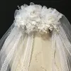 Veios de casamento branco vintage 75cm comprimento três camadas beading 3d flores véu nupcial alta qualidade em estoque