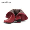 Sophitina Fashion Color Design Boots Высококачественные коровьи кожаные специальные квадратные каблуки круглые носки мода обувь женщин ботинки SC478 210513