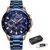 Lige Fashion Mens Klockor med rostfritt stål Top Märke Luxury Sports Chronograph Quartz Watch Men Relogio Masculino