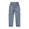 Vrouw jeans hoge taille gescheurd jeans herfst denim kleding straatwear mode vintage broek losse wijde been blauwe jeans vrouwen 210417