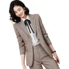 High-quality professional women's pants suit plus size temperament slim female jacket Two-piece check trousers 210527