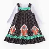 Girlymax 2 Colors Christmas 2 pcs T-shirt & Dress Baby Girls Gingerbread Cookie House Polka Dots Dress Kids Clothing Ruffles G1218