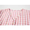 Zomer vitaliteit zoete plaid vrouwen jurk zomer hot selling v-hals lamaann korte mouw preppy stijl lange jurken vrouwelijke 210417