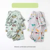 Sommar 2 3 4 6 8 10 år Cartoon Animal Print Cotton Short Sleeve Handsome T-shirt Sleepwear Pajama Set för Baby Kids Boy 210529