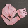 2 pièces ensembles femmes tenues Fitness hauts à manches longues sans couture taille haute Leggings dépouillé fermeture éclair survêtement femmes 210925