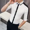 Fashion Spring Summer Half Sleeve Men Shirt Slim Fit Simple All Match Patchwork Color Night Club Prom Tuxedo Casual Blouses 210721