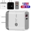 Szybkie szybkie ładowanie PD Typ C. USB CARMER UE UK UK Adapter Power Adapter 18W QC3.0 USB ładowarki ścienne dla iPhone'a 12 13 14 15 Samsung Samsung Tablet PC