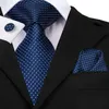 Necktie Handkerchief Set Classic Solid Gift Woven Wedding Party Silk Pocket Square Navy Blue Tie for Men