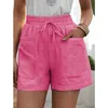 Femmes Shorts Summer Casual Coton Linge Plus Taille Taille Haute Poche Pantalon à jambes larges Mode Streetwear Pantalon court 210526