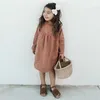 Vackra småbarns flickor långärmad klänningar hög nacke bomull crepe kvalitet barn twril klänning härlig barn koreansk design klänning q0716