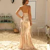 Spagetti Kayışı Kadınlar Seksi Pullu Uzun Kollu Yan Yarık Akşam Parti Elbise Bayanlar Resmi İş Bodycon Maxi Elbiseler Vestidos 210520