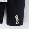 Women Fashion Single Button Navy Blue Fitting Blazer Coat Office Long Sleeve Business Femme Outerwear Chic Tops CT687 210416