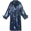 Lautaro Rosa langer Lackleder-Trenchcoat für Damen, zweireihiger Ärmel, übergroße, hochmodische Damenbekleidung 2109145768296