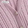 Zevity Women Fashion V Neck z długim rękawem Dzianie Casual Slim Sweter Kobiet Diament Przyciski Cienkie Swetry Chic Topy S300 210603