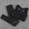 Athvotar 2 Stuk Set Vrouwen Stripe Naadloze Yoga Training Fitness Kleding Voor Crop Top Push Up Leggings Gym 210802